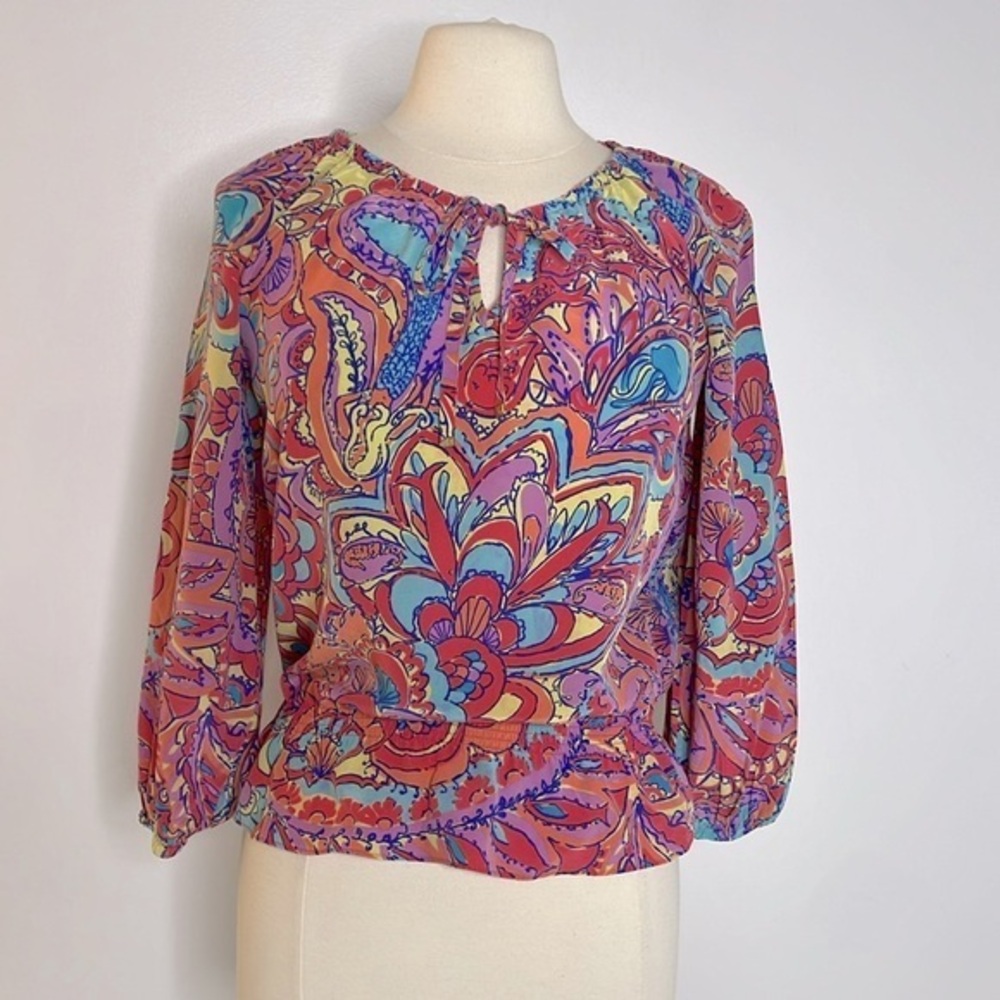 Lilly Pulitzer Trisha In Feeling Groovy Silk Top size XS